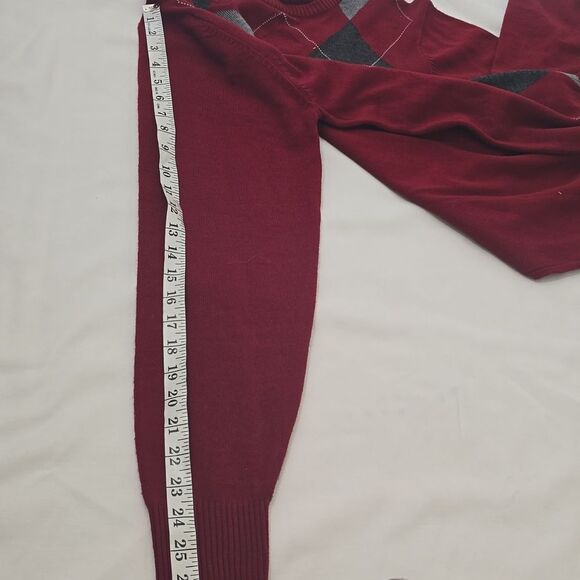 Tricot St Raphal Mens Diamond Plaid Argyle Crewneck Sweater Dark Red S - Picture 6 of 8